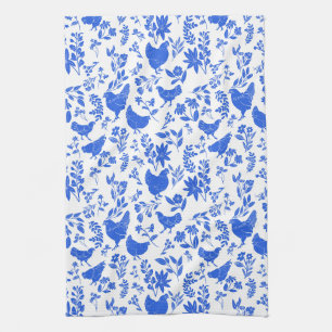 Modern Farmhouse Folk Art Chickens & Botanicals Kitchen Towel
