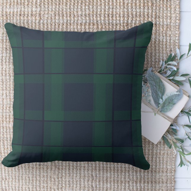Modern Farmhouse Green And Blue Plaid Couch Throw Pillow (throw pillow farmhouse pillows country navy blue and forest green plaid throw pillow )