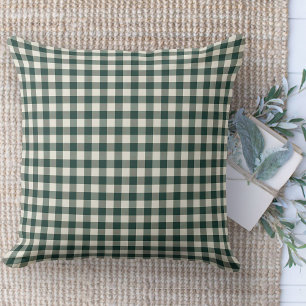 Modern Farmhouse Green & White Gingham Couch Throw Pillow