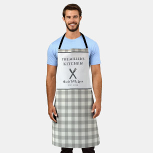 Modern Farmhouse Grey Gingham Personalized Apron
