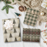 Modern Farmhouse Holiday  Wrapping Paper Sheet<br><div class="desc">Christmas wrapping paper in a distressed farmhouse style. The design features one style with Christmas trees on plaid,  one style with green plaid,  and one style with a snowflake pattern.</div>