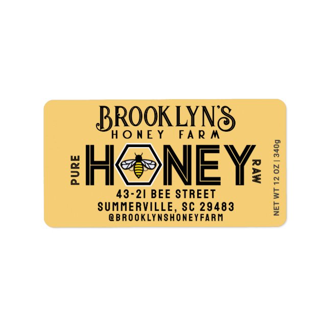 Modern Farmhouse Honey Label with Hexagon and Bee  (Front)