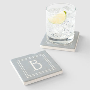 Modern Farmhouse Monogrammed Blue & White Initial Stone Coaster