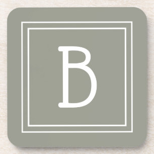 Modern Farmhouse Monogrammed Evergreen & White Coaster