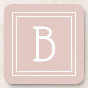 Modern Farmhouse Monogrammed Pink & White Initial Coaster