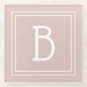 Modern Farmhouse Monogrammed Pink & White Initial Glass Coaster