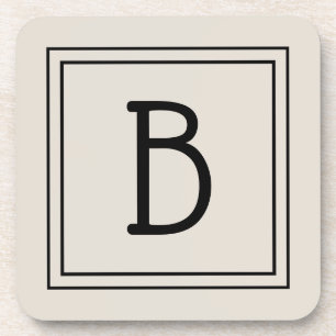 Modern Farmhouse Monogrammed Tan & Black Initial Coaster