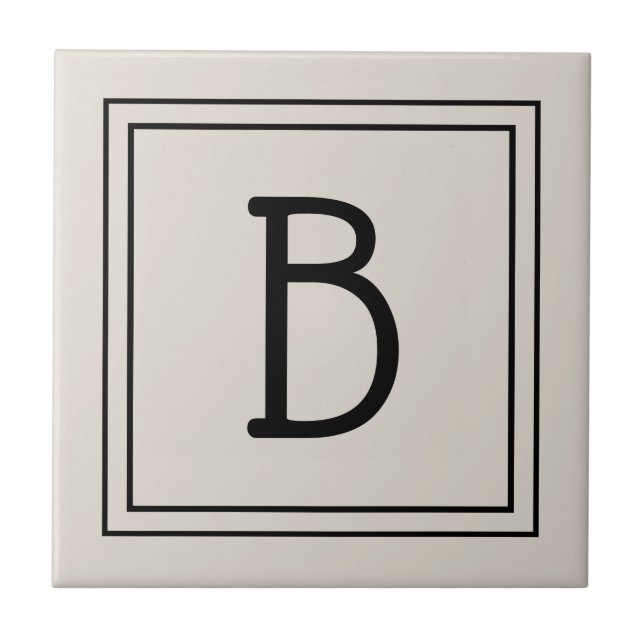 Modern Farmhouse Monogrammed Tan & Black Initial Tile (Front)