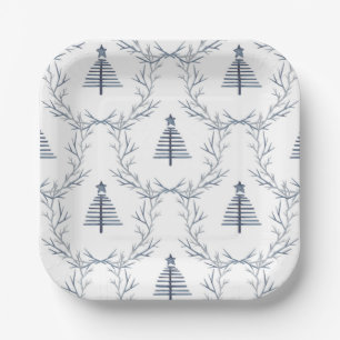 Modern Farmhouse Navy Blue Pattern Christmas  Paper Plate