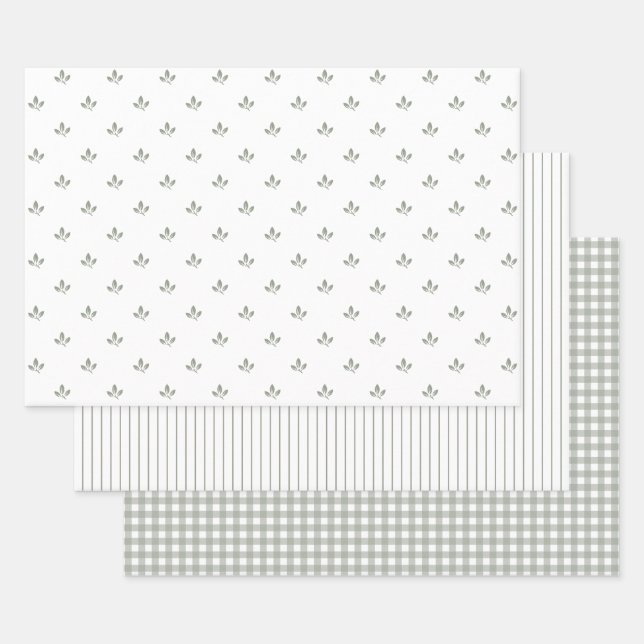 Modern Farmhouse Pattern Mix Dusky Green | Wrapping Paper Sheet (Set)