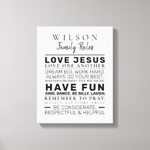 Modern Farmhouse Personalized Family Rules Canvas Print
