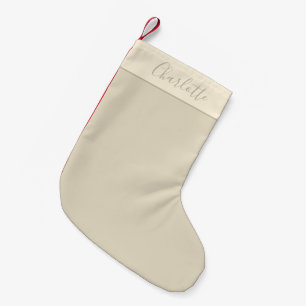 Modern Farmhouse Personalized Script Name Beige Small Christmas Stocking