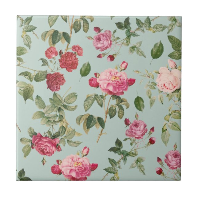 Modern Farmhouse Pink Floral Rose Tile (Front)