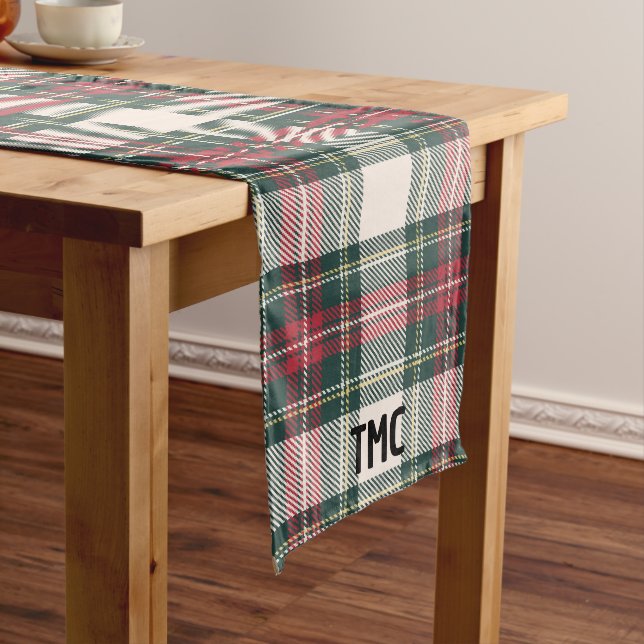 Modern Farmhouse Plaid INITIALS Holiday Timeless Long Table Runner (In Situ)