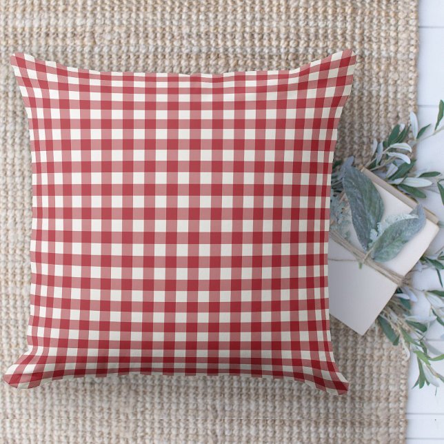 Modern Farmhouse Red & White Gingham Couch Throw Pillow (throw pillow farmhouse pillows country red and white gingham plaid throw pillow )