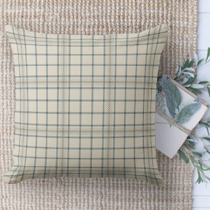 Modern Farmhouse Rug, Beige And Blue Plaid Area Throw Pillow