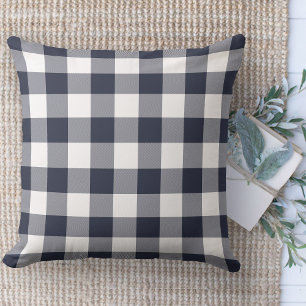 Modern Farmhouse Rug Blue & White Buffalo Plaid  Throw Pillow
