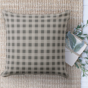 Modern Farmhouse Rug, Brown and Tan Gingham Area Throw Pillow