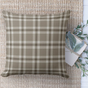 Modern Farmhouse Rug, Brown And White Plaid Area Throw Pillow