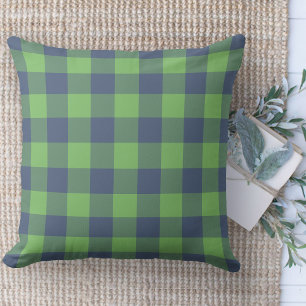 Modern Farmhouse Rug Green & Blue Buffalo Plaid  Throw Pillow