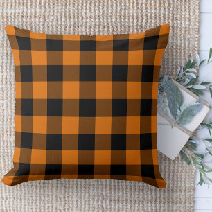 Modern Farmhouse Rug Orange & Black Buffalo Plaid  Throw Pillow