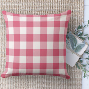 Modern Farmhouse Rug Pink & White Buffalo Plaid  Throw Pillow