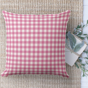 Modern Farmhouse Rug, Pink & White Gingham Area Throw Pillow