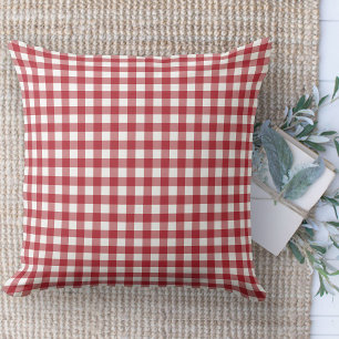 Modern Farmhouse Rug, Red & White Gingham Area Throw Pillow