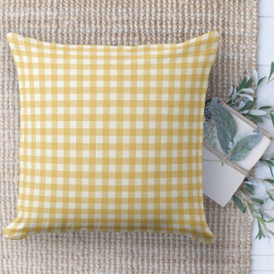 Modern Farmhouse Rug, Yellow & White Gingham Area Throw Pillow
