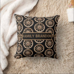 Modern Farmhouse Rustic Old-Fashion Wooden Wheel Throw Pillow<br><div class="desc">Introducing my Farmhouse Theme Throw Pillow design, a perfect blend of retro and rustic charm. This cozy throw pillow features a black background adorned with elegant chariot old-fashioned wheels, making it a standout piece in any home decor. Ideal for families, couples, newlyweds, and anyone who appreciates timeless style, this pillow...</div>