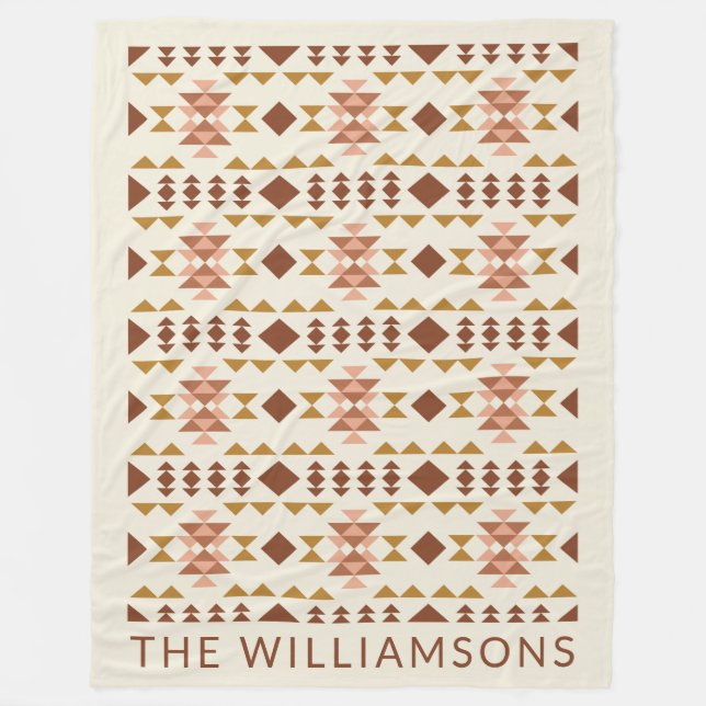 Modern Farmhouse Rustic Terracotta Geometric Name Fleece Blanket (Front)