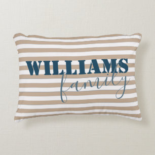 modern farmhouse stripes family monogram accent pillow