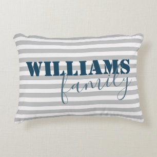 modern farmhouse stripes family monogram accent pillow