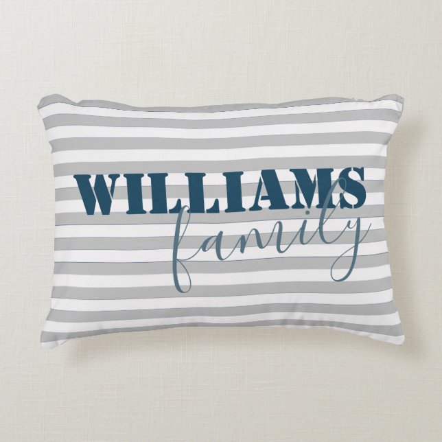 modern farmhouse stripes family monogram accent pillow (Front)