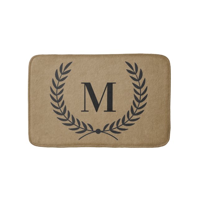 Modern Farmhouse Style Laurel with Monogram Bath Mat (Front)