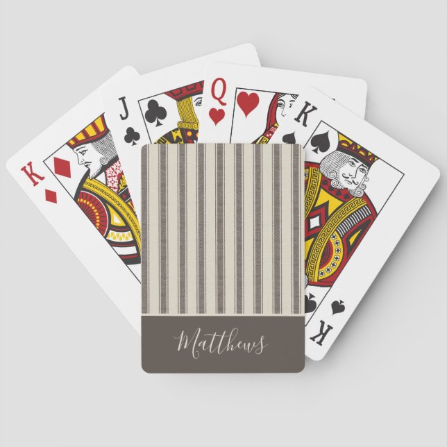 Modern Farmhouse Style Personalized Ticking  Playing Cards (Back)