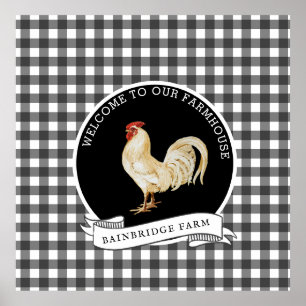 Modern Farmhouse Style Rooster Plaid  Poster