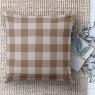 Modern Farmhouse Tan & Beige Buffalo Plaid Couch Throw Pillow