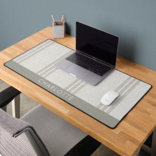 Modern Farmhouse Ticking Sage Personalized  Desk Mat