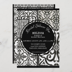 Modern Farmhouse Tile Black White Bridal Shower Invitation