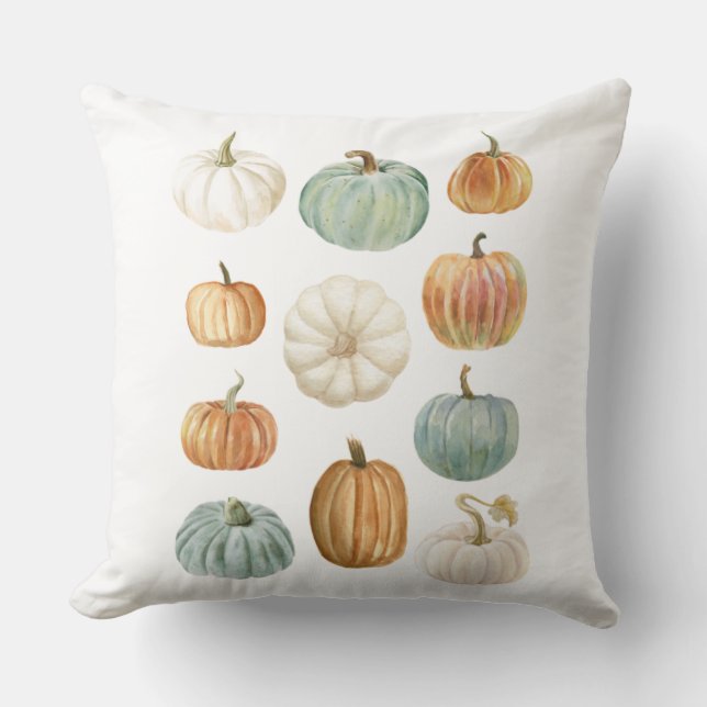 Modern Farmhouse watercolor fall pumpkin pillow (Front)