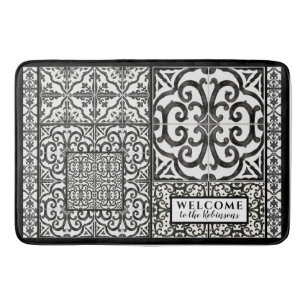 Modern Farmhouse Welcome Black and White Family Bath Mat
