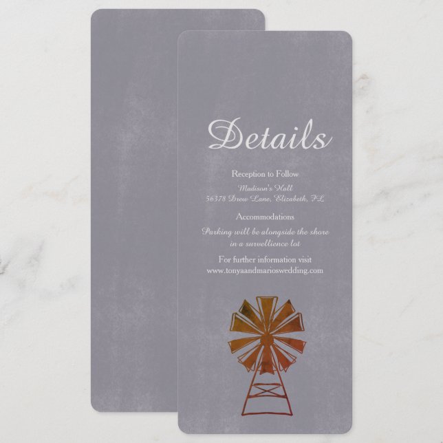 Modern Farmhouse Windmill Rustic Wedding Details Invitation (Front/Back)