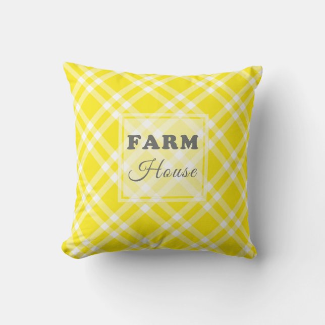 Modern Farmhouse Yellow Gingham Throw Pillow (Front)