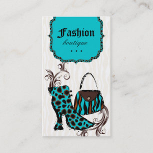 Modern Fashion Handbag Boot Leopard Zebra Blue Business Card