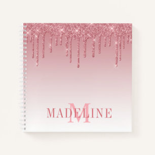 Modern Fashionable Dusty Pink Glitter Monogram Notebook