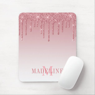 Modern Fashionable Dusty Pink Monogram Glitter Mouse Pad