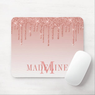 Modern Fashionable Glitter Rose Gold Monogram Mouse Pad