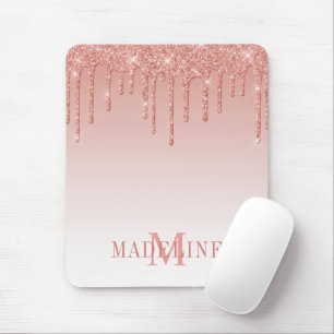 Modern Fashionable Monogram Glitter Rose Gold Mouse Pad