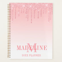 Modern Fashionable Pink Blush Glitter Monogram